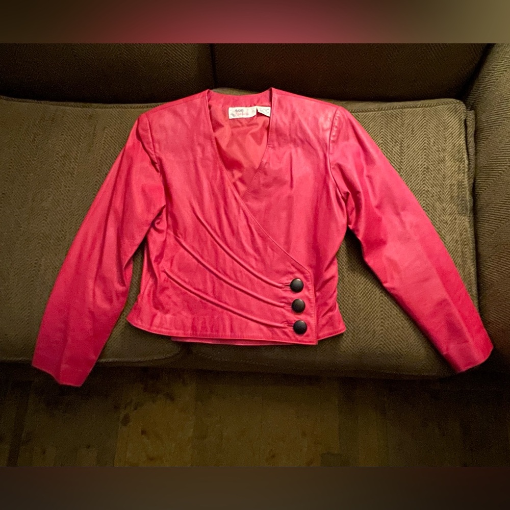 HP Pink Leather Jacket, Vintage, Women, Small